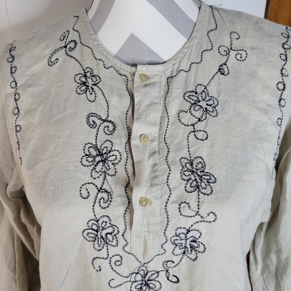 Womens Outfit Petite JPR Linen Embordered Tunic top Tan Size Med - Picture 3 of 9